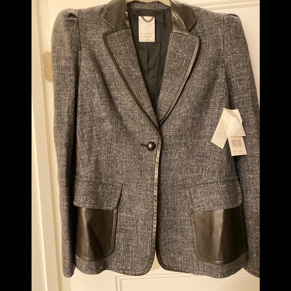 ROBERT RODRIGUEZ-Wool Blazer w/Leather Trim NWT - Picture 1 of 8